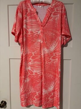BUNDLE & SAVE!  Coral & White Printed Short Sleeve Tunic Dress